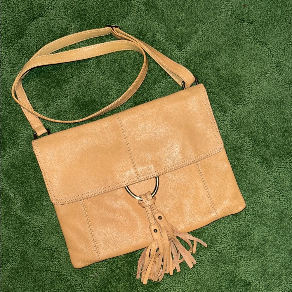Alfani Tan Soft Leather Shoulder Bag with Tassel
